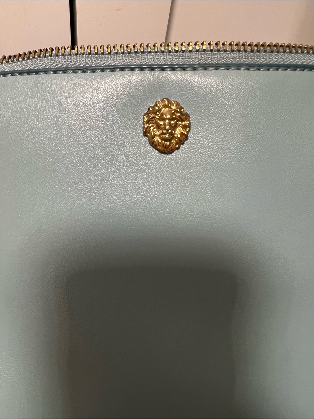 Anne Klein Light Blue Leather Crossbody with Gold Lion Accent